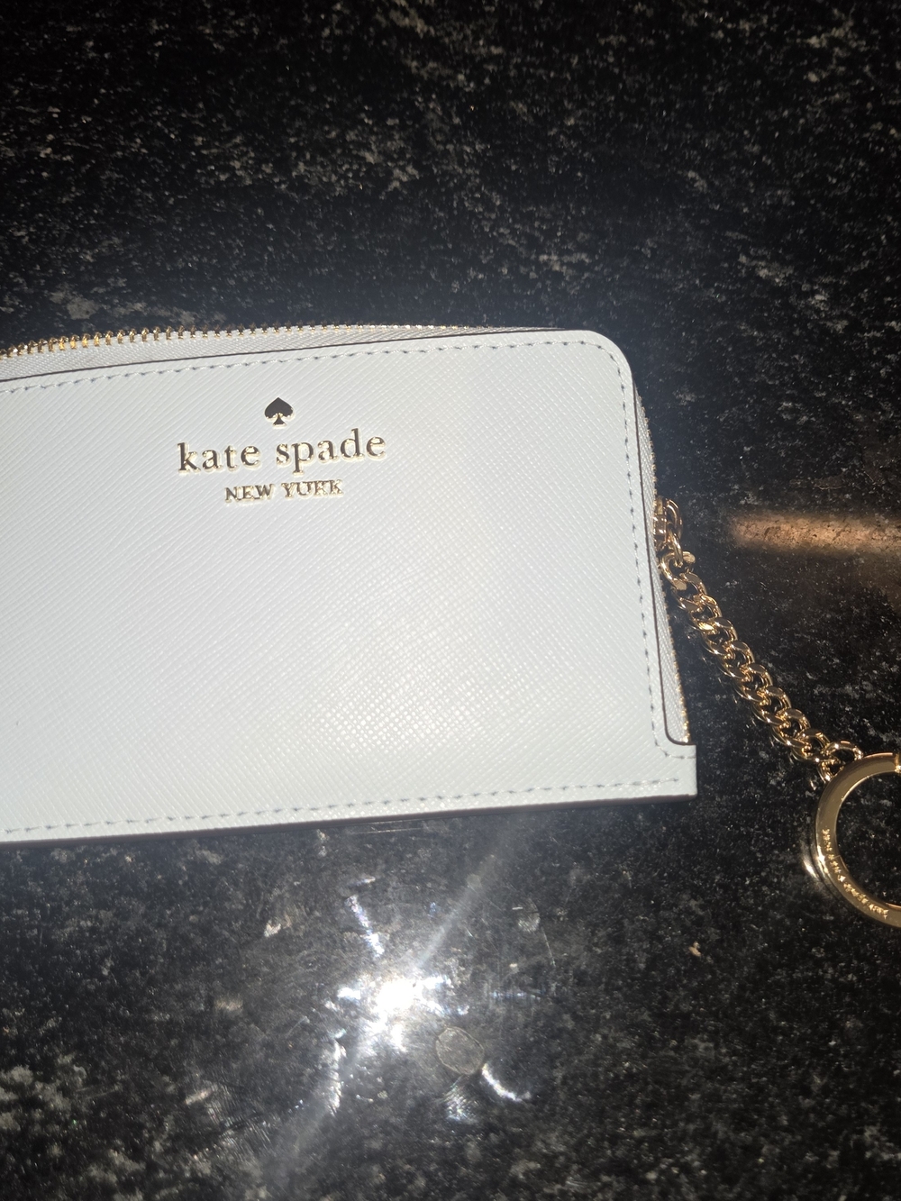 Kate Spade New York Light Blue Saffiano Leather Wallet with Gold Chain